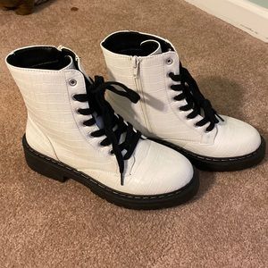 Women’s white combat boots